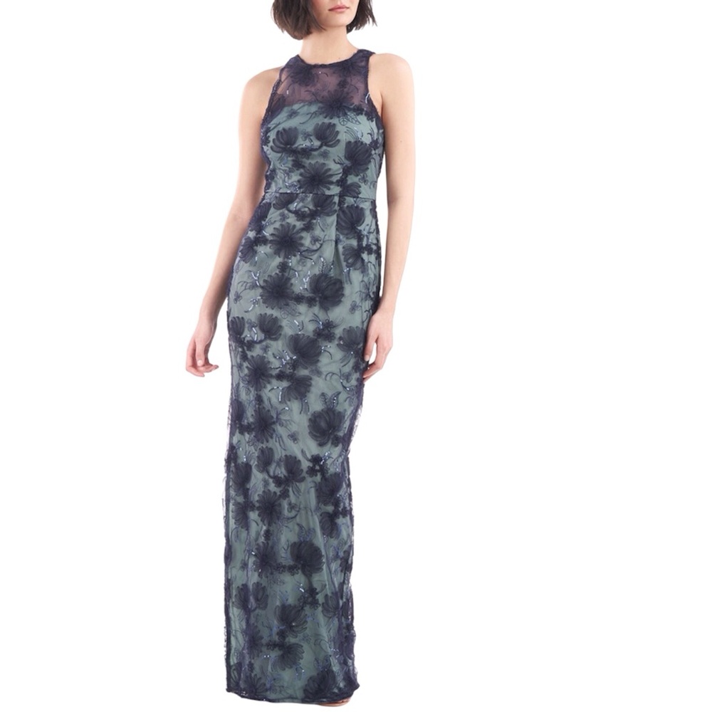 JS Collections Embroidered Mesh Gown Carter Sleeveless Split Side Size 8